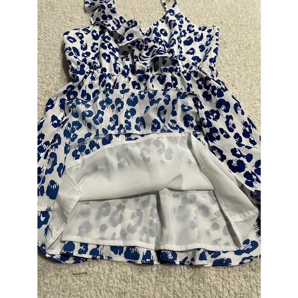 Sugar + Lips Womens Size M One Shoulder Ruffled V Neckline Mini Dress Blue White - Picture 2 of 9